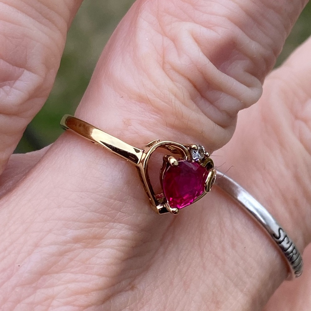 SOLD 💲Ruby heart ring 14k gold over .925 Sterling Silver size 7 new - Picture 9 of 12